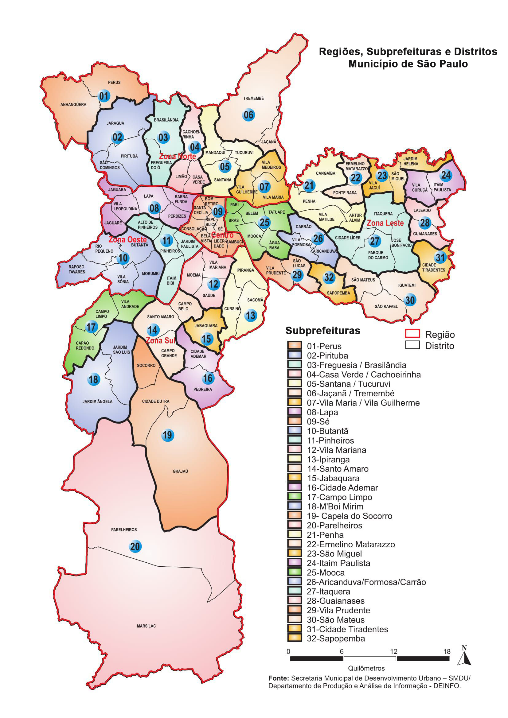 map of subprefeituras and distritos